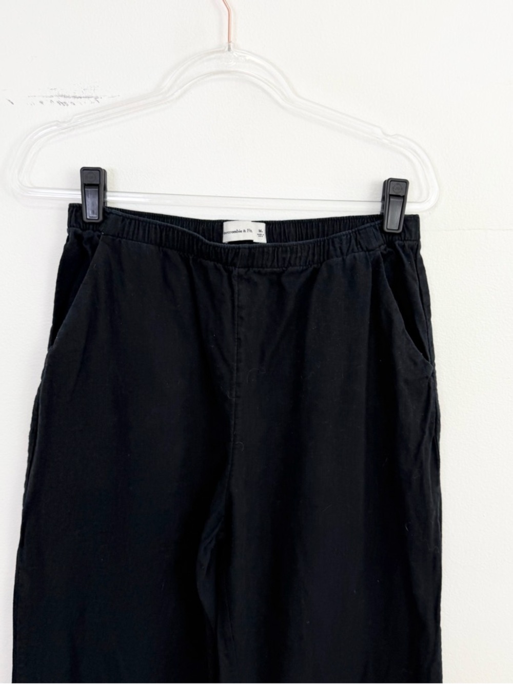 Abercrombie Linen Blend Wide Leg Pants Black Elastic Waist Minimalist Size M - Picture 3 of 6